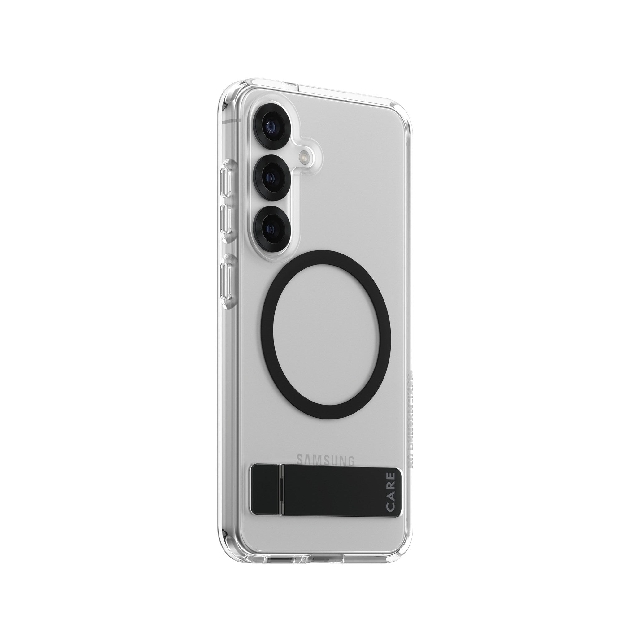 CARE by PanzerGlass® Feature Case Transparent m. Schwarz Kickstand & Qi Compatible Samsung Galaxy S25